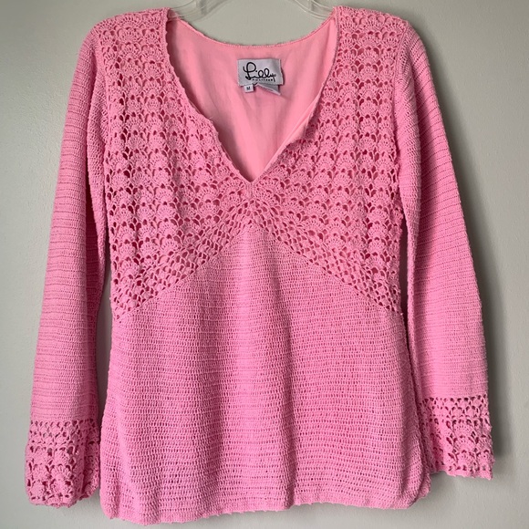 Lilly Pulitzer Sweaters - Lilly Pulitzer | Pink Crochet Knit Sweater Top